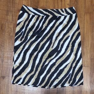 Talbots Zebra Print Pencil Skirt 8 Black and Tan Preppy Classy Quiet Luxury‎